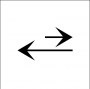 short arrow pointing right over long arrow pointing left