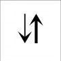 arrow pointing down followed by boldface arrow pointing up